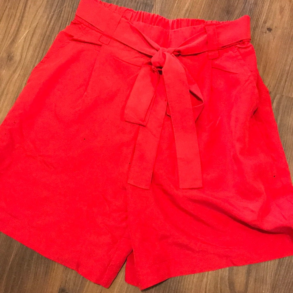 Bright red shorts with belt tie